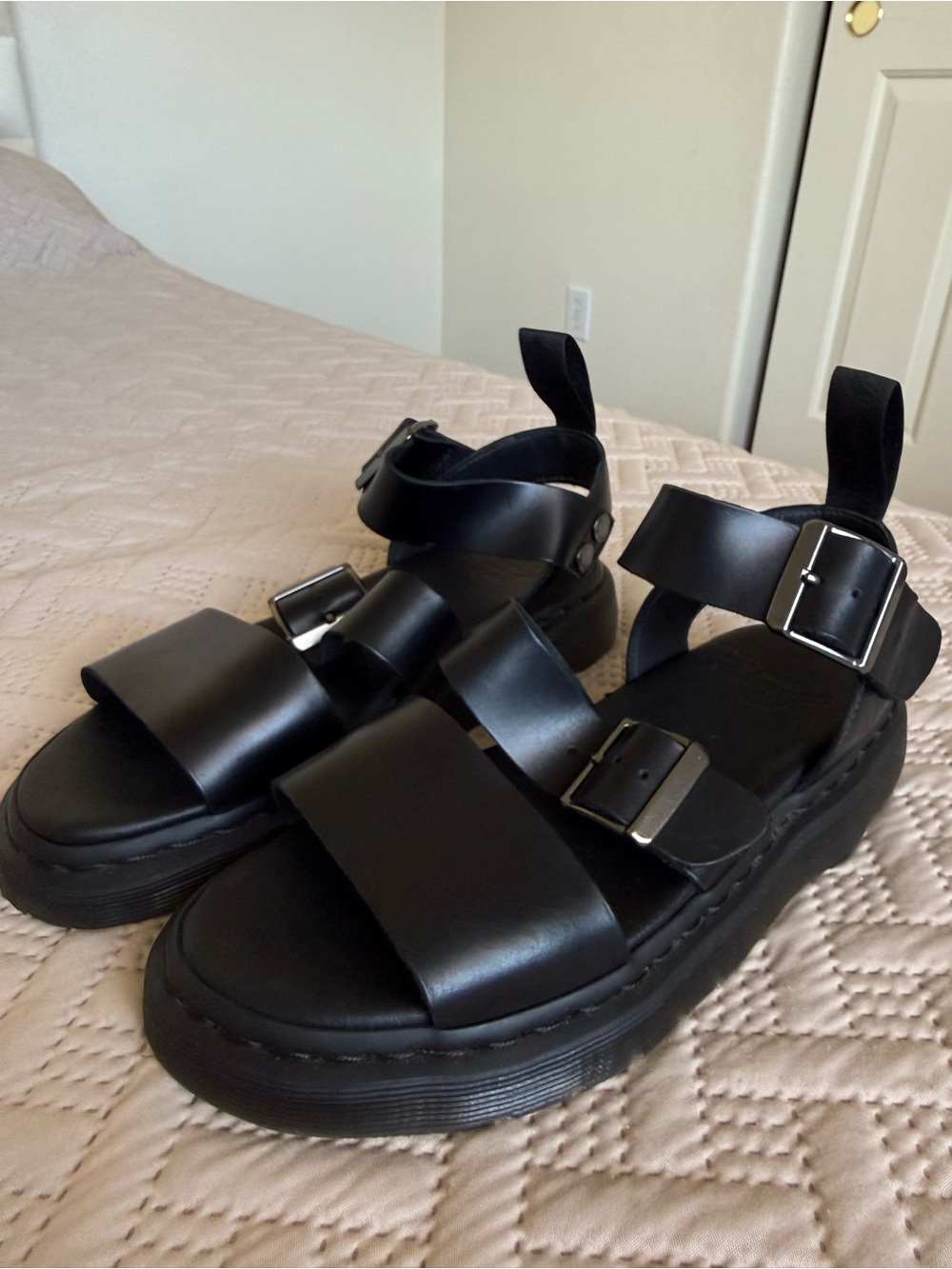 Dr. Martens Black Leather Platform Buckle Sandals